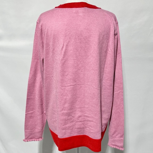 New Two Tone Button Front V-Neck Cardigan Sweater Pink Red Size Medium - Picture 10 of 15